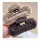 Autumn and winter trend imitation rabbit fur grab clip large square Maillard head shark clip multi-volume hair accessories