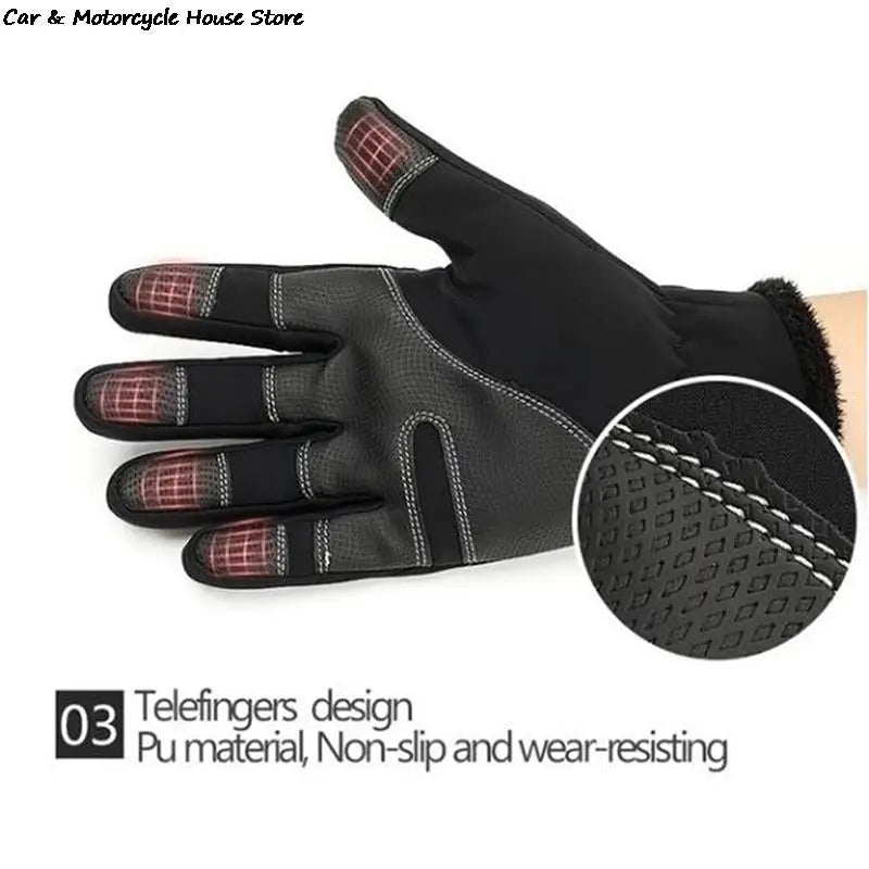 Motorcycle Gloves Winter Thermal Fleece Lined Winter Water Resistant Skin-friendly Touch Screen Outdoor Moto Riding Ski Gloves