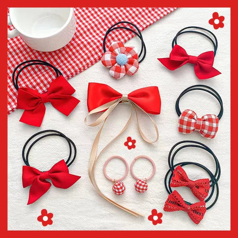 10Pcs/Set Big Bow Flower Elastic Hairbands Children Girls Sweet Hair Ties Fashion Headbands Hair Accessories Rubber Band For Kid