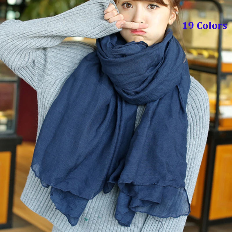 New White/Green/Blue/Yellow/Orange Cotton Linen Lady Women Soft Scarves For Girls Wraps Solid Color Female Casual Daily Shawls