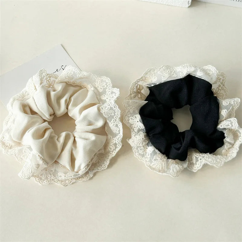 High Appearance Level Lace Fabric Elastic Hair Rope Simple Advanced Sense Small Fragrance Sweet Tie Hair Cord Gentle Temperament