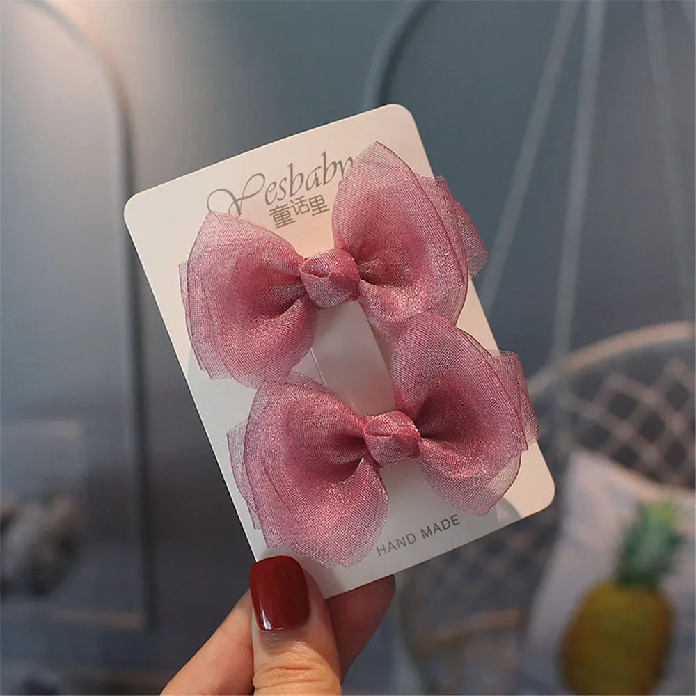 2Pcs/Set Hair Clips Solid Color Grosgrain Ribbon Bowknot Baby Hair Pins Bangs Barrettes Photo Props Gifts