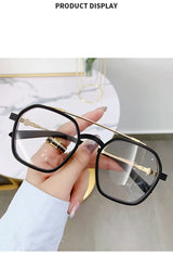 Blue Light Blocking Eye Protection Myopia Eyeglasses Fashion Double Beam Metal Glasses Women Trend Retro Plain Face Eyewear Men