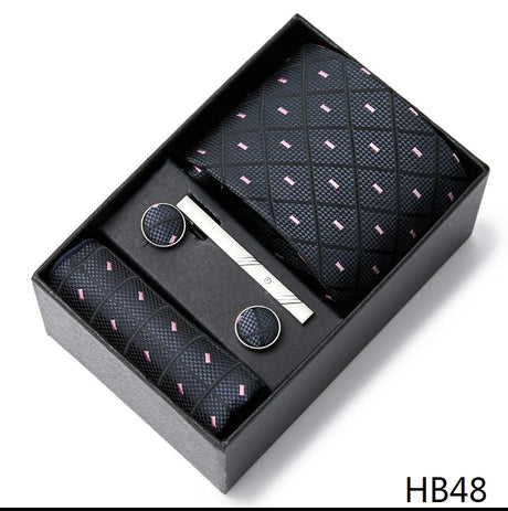 2023 New Style Wedding Gift Tie Pocket Squares Set Necktie Box Men Solid Black Suit Accessories Fit Wedding