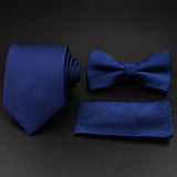 Hot Sale Red Blue Tie Set Polyester Slim Striped Necktie Bowtie Cufflink Brooch For Groom Suit Wedding Cravat Shirt Accessory