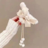 New Fashion Bow Tassel Pendant Hair Clips Korea Ponytail Plush Shark Claw Girls Fall and Winter Gift Hair Accessories