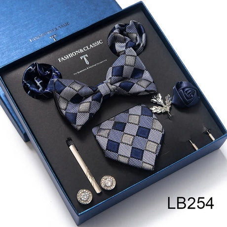 Brand Newest Design Silk Tie Set Handkerchief Pocket Squares Cufflink Bow Tie Clip Necktie Set Bussiness Wedding Suit Gift Box