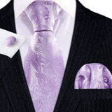 Male Gift Silk Men Tie Set Purple Violet Solid Paisley Striped Wedding Business Tie for Man Necktie Handky Cufflinks Barry.Wang