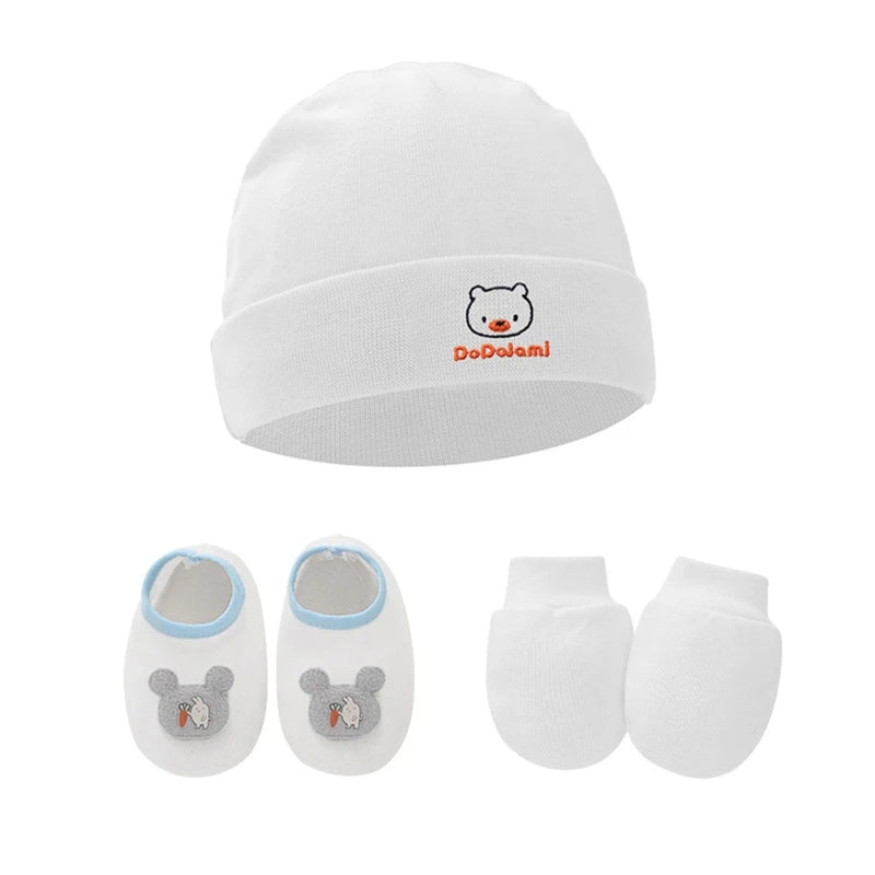 1 Set Baby Anti Scratching Gloves Hat Foot Cover Set Soft Cotton Newborn No Scratch Mittens Socks Beanies Cap Nightcap