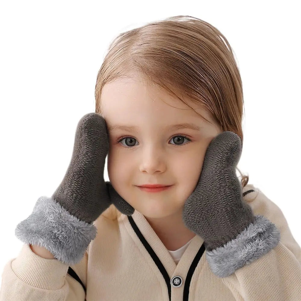 Winter Wool Knitted Gloves for Baby Boys Girls Warm Plush Thick Full Finger Mittens Gloves For 1 -3 Years Old Children Kids