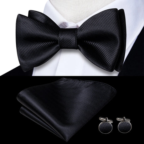 Hi-Tie Silk Mens Self Bow Tie Hanky Cufflinks Set Blue Red Gold Black White Male Jacquard Butterfly Knot Bowtie Wedding Business