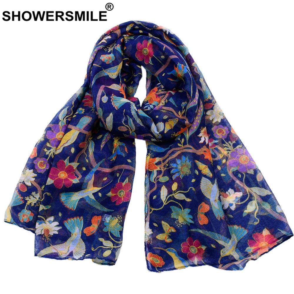 SHOWERSMILE Women Scarf Flower Print Voile Spring Autumn Colourful Scarfs for Ladies Scarf Women Echarpe