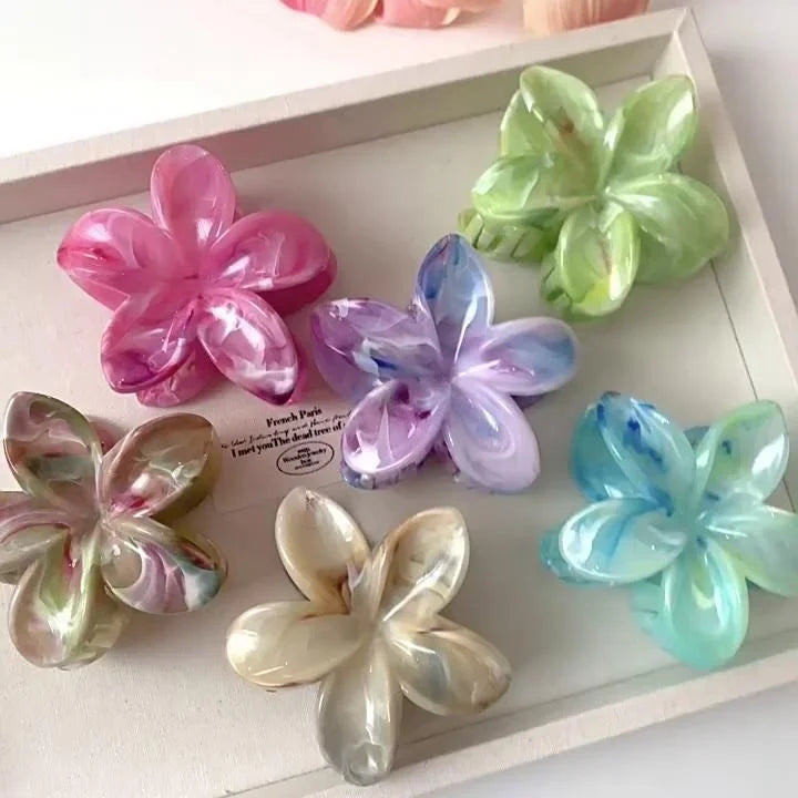 Summer Ice Transparency Pink Green Egg Flower Scratch Clip Shark Clip Sweet Fresh Marbled Plate Hair Clip Hair Scratch