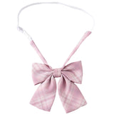 Adjusted Pre-Tied Necktie Elegant Pink Checkered Neck Tie Japanese JK Cosplay Bowtie Bowknot for School Uniform Neckwear