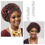 Fashion Women Elastic Ruffle African Turban Cap Lady Head Wraps Nigeria Wedding Auto Gele Headtie Party Headgear Headwear Hat
