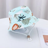 1-5 Years Cartoon Printing Baby Bucket Hat Cotton Breathable Kids Fisherman Hat Infant Toddle Sun Hat with Drawstring Baby Cap