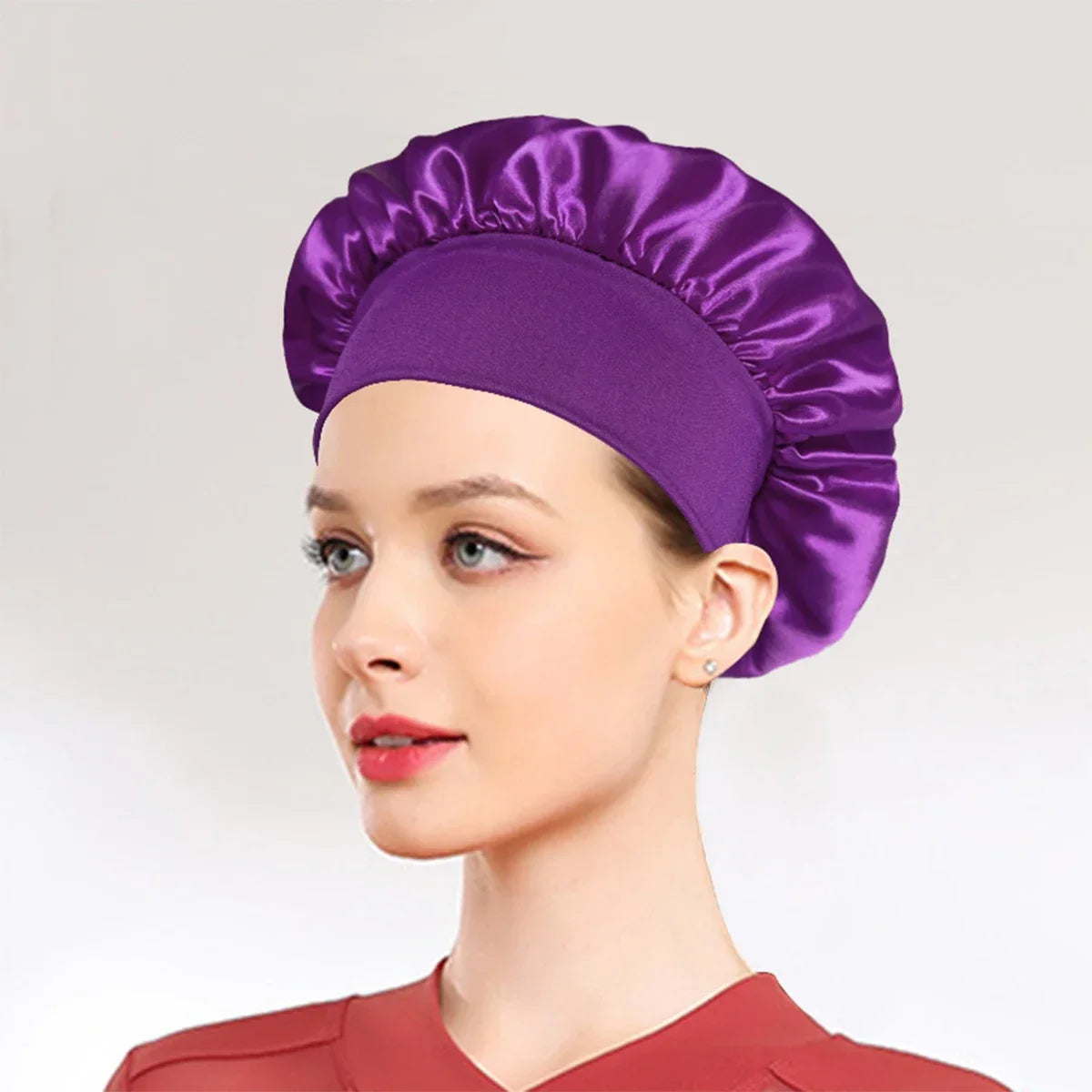 New Women's Satin Solid Sleeping Hat Night Sleep Hair Care Bonnet Nightcap Silky Shower Caps Comfortable Flower Band Unisex Cap