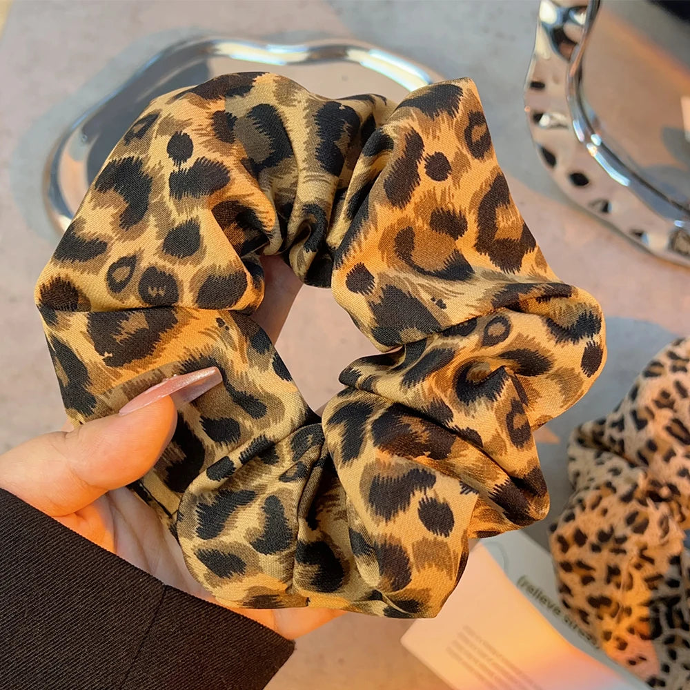 High Elastic Leopard Elastic Hair Bands Simple Vintage Hair Rope Ties Scrunchie Large Headwear Girls Women Hair Accessories