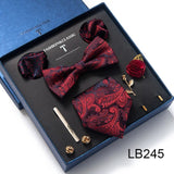 Brand Newest Design Silk Tie Set Handkerchief Pocket Squares Cufflink Bow Tie Clip Necktie Set Bussiness Wedding Suit Gift Box