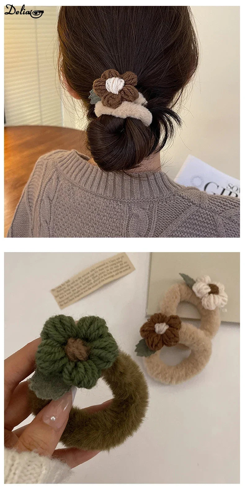 Newest Korean Woman Cute Plush Flower Hairband Elastics Hair Band Scrunchies Hair Ties Ladies Ponytail Hold Hair Accessories