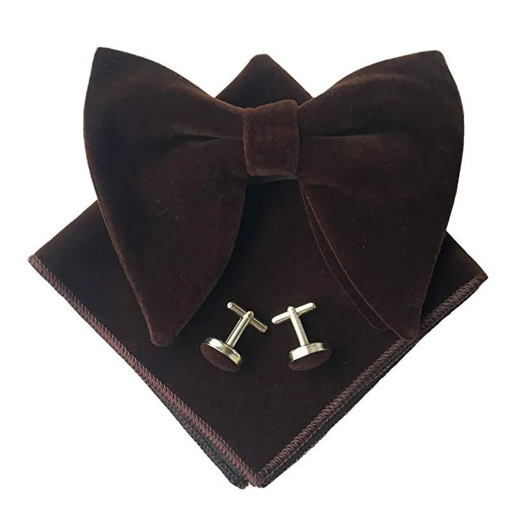 Big Bow Tie Set Velvet Bowknot For Men Pocket Square Cufflinks Set With Big Bowties Men Women Party Wedding Accessories Cravatas
