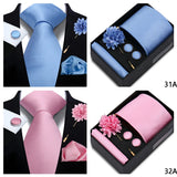 Top Quality Solid color Ties Hanky Cufflinks Brooch Set Elegant Jacquard Necktie For Men Business Wedding In Gift Box Gravatas