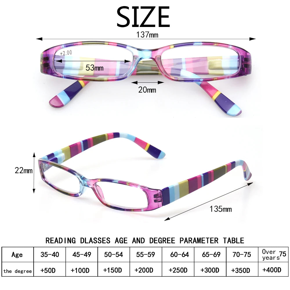 Blue Light Blocking Reading Glasses Spring Hinged Women with Striped Flower Frame Computer Goggle Reader Eyeglasses 0~+4.0