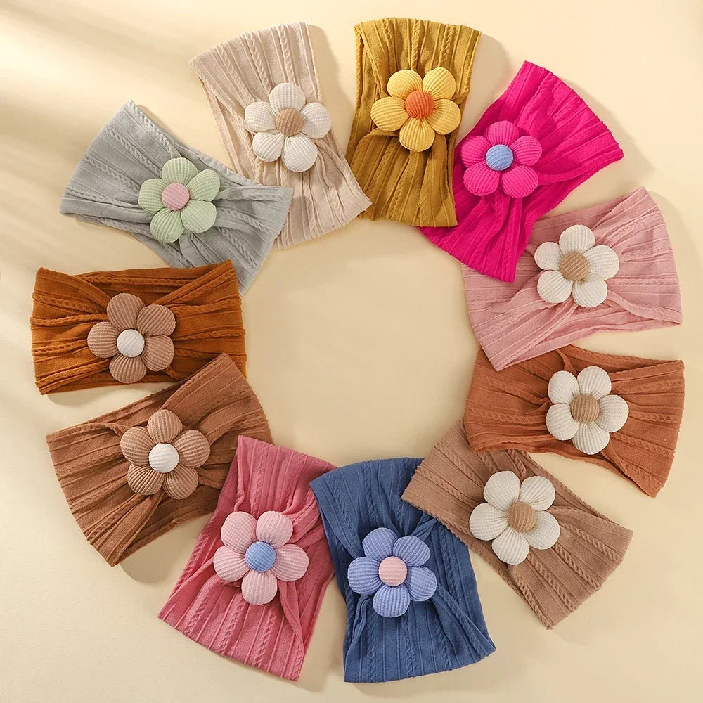 1Pc Baby Nylon Headscarf Astique Suitable Newborn Girl Flower Handmade Headband Elastic Hairband Turban Toddler Hair Accessories