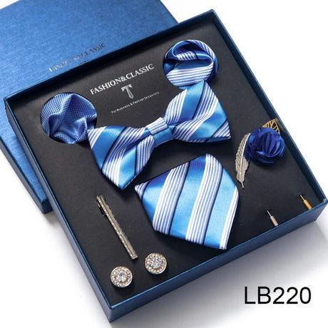 Brand Newest Design Silk Tie Set Handkerchief Pocket Squares Cufflink Bow Tie Clip Necktie Set Bussiness Wedding Suit Gift Box