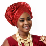 Fashion Women Elastic Ruffle African Turban Cap Lady Head Wraps Nigeria Wedding Auto Gele Headtie Party Headgear Headwear Hat