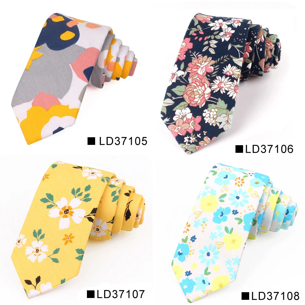 New Floral Tie For Men Women Skinny Cotton Neck Tie For Wedding Casual Mens Neckties Classic Suits Flower Print Neck Ties Cravat