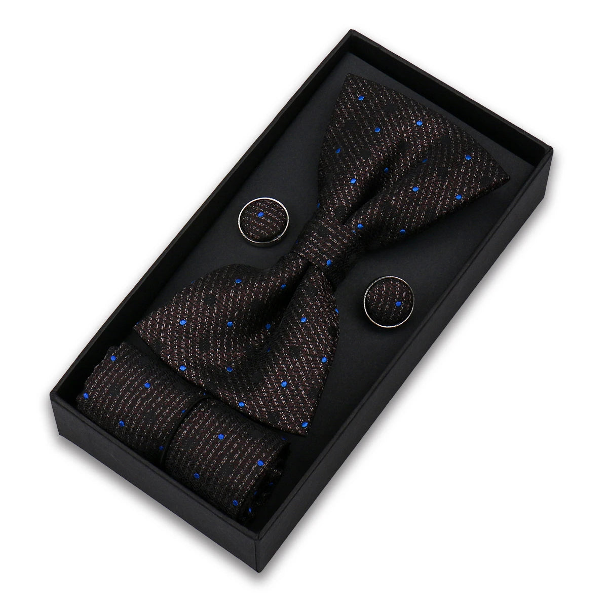 Bowtie Set For Men Gift Box Business Fashion Red Bow Tie Pocket Square Cufflinks Set Bowtie 3pcs For Wedding Hanky Cravatas Neck