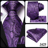 Hi-Tie Designer Purple Solid Paisley Silk Wedding Tie For Men Quality Hanky Cufflink Men Gift Necktie Set Fashion Dropshipping