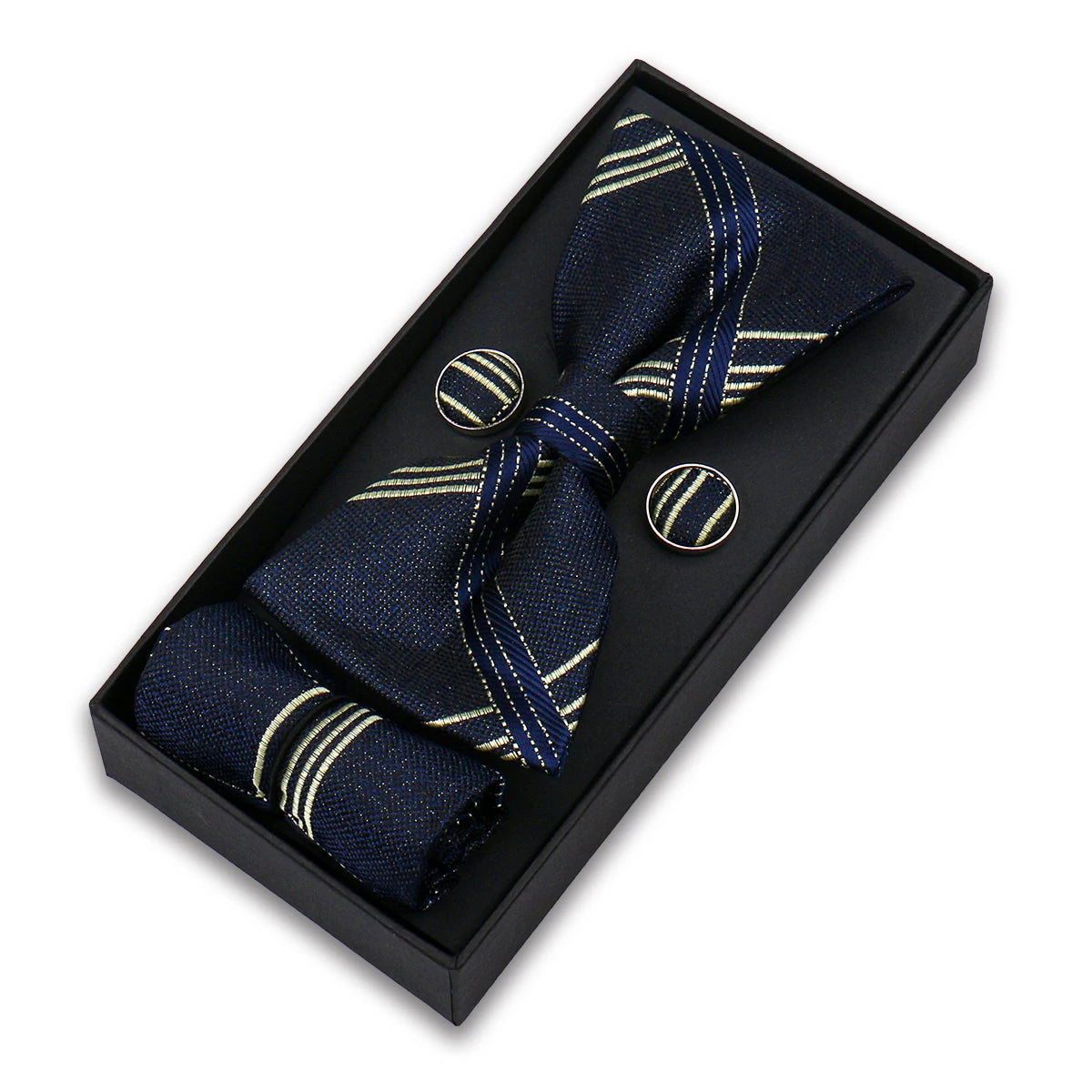 Bowtie Set For Men Gift Box Business Fashion Red Bow Tie Pocket Square Cufflinks Set Bowtie 3pcs For Wedding Hanky Cravatas Neck