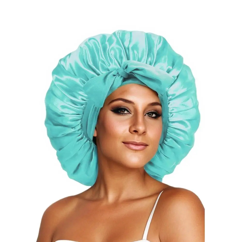 New Satin Sleeping Cap For Women Solid Wide Band Stretch Head Tie Silky Bonnet Edge Wrap Nightcap Hair Care Shower Head Cover