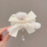 New Fashion Bow Tassel Pendant Hair Clips Korea Ponytail Plush Shark Claw Girls Fall and Winter Gift Hair Accessories