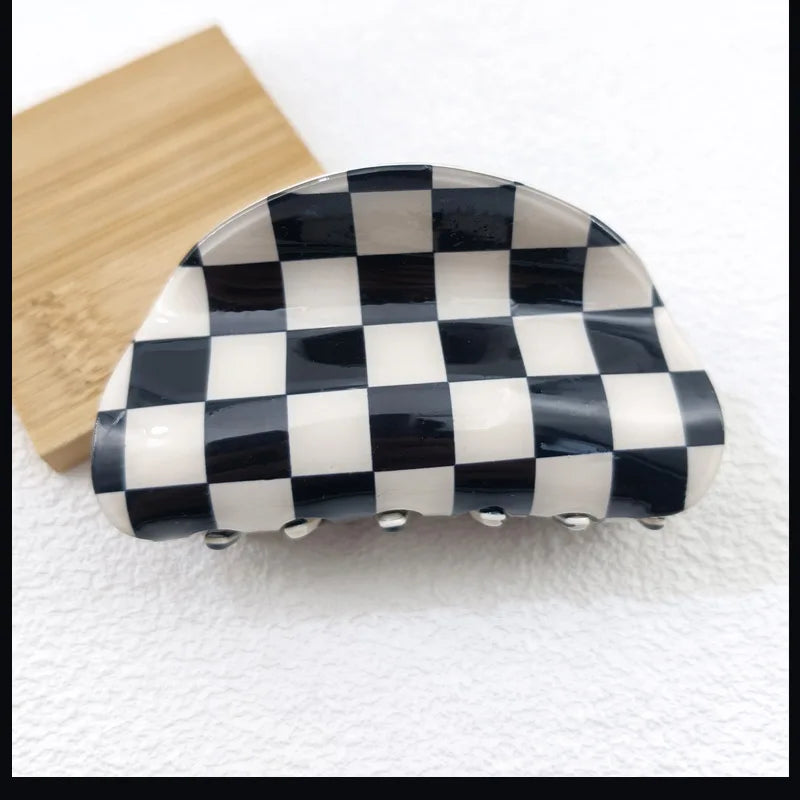 Clearance_Black White Checkered Rectangle Hair Claw Clips For Women Girls Fashion Hair Clips For Styling Claw Clamps Hair Access