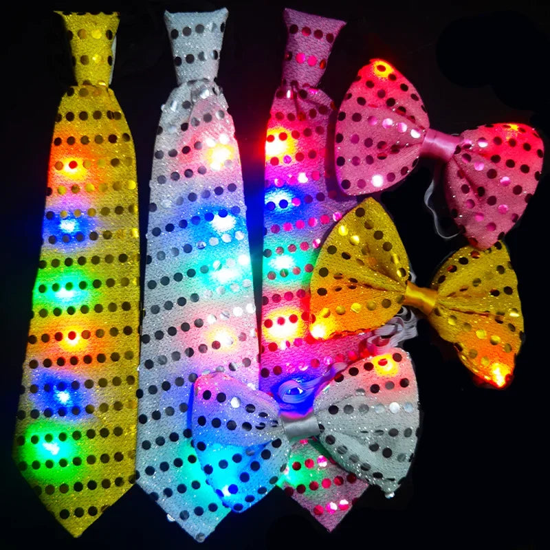 10Pcs Luminous Tie LED Flash Necktie Light up Bow Necktie Lights Sequins Bowtie Rave Rave Party Gift 3 Flashing Light Settings