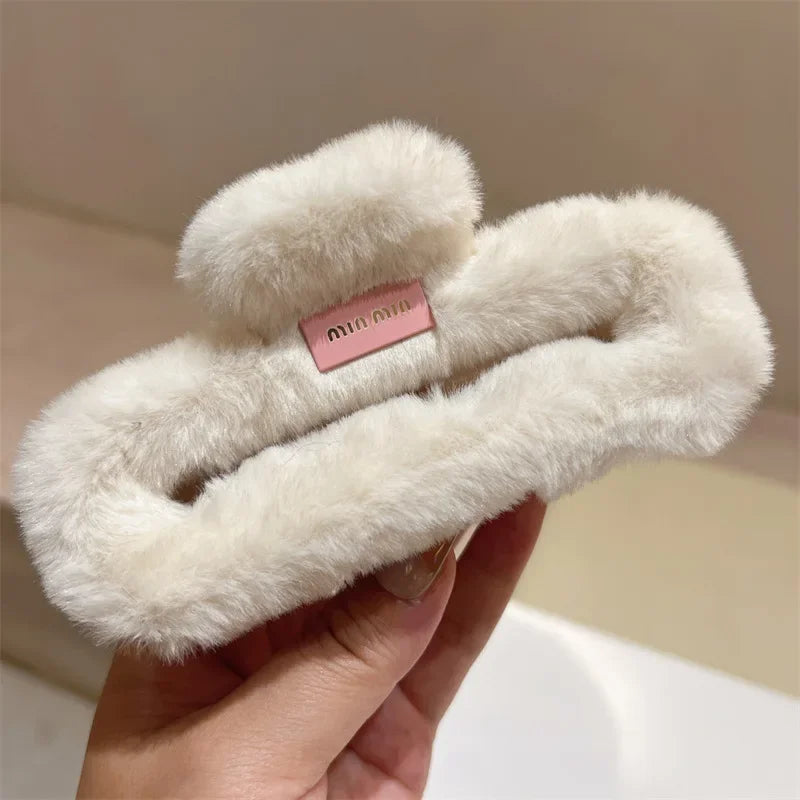 Autumn and winter trend imitation rabbit fur grab clip large square Maillard head shark clip multi-volume hair accessories