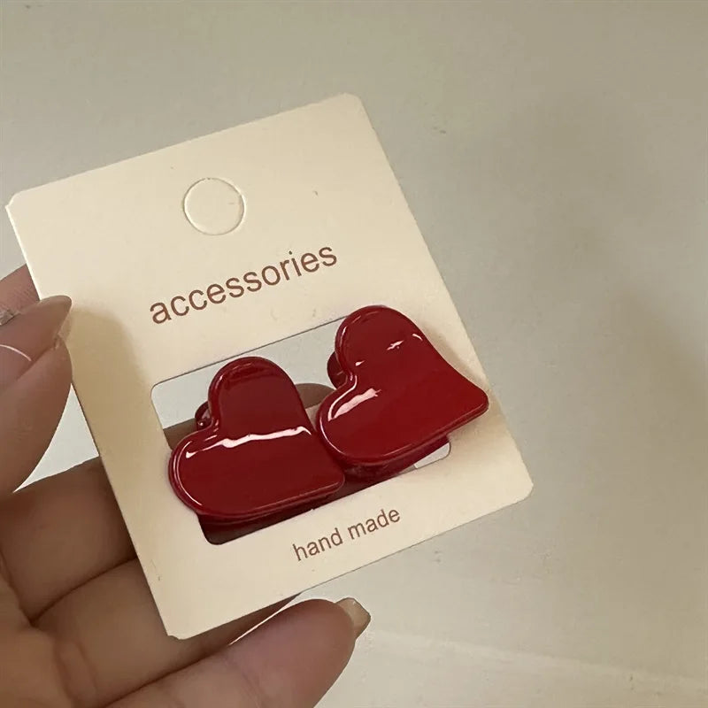 2pcs New Year's Red Festival Mini Hair Clip Retro Red Edge Clip Cute Girl Heart Liu Hai Clip Princess Head Clip Headpiece
