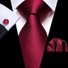 Barry.Wang Red Maroon Burgundy Rose Silk Men's Tie Pocket Square Cufflinks Set Jacquard Necktie for Male Wedding Business Party