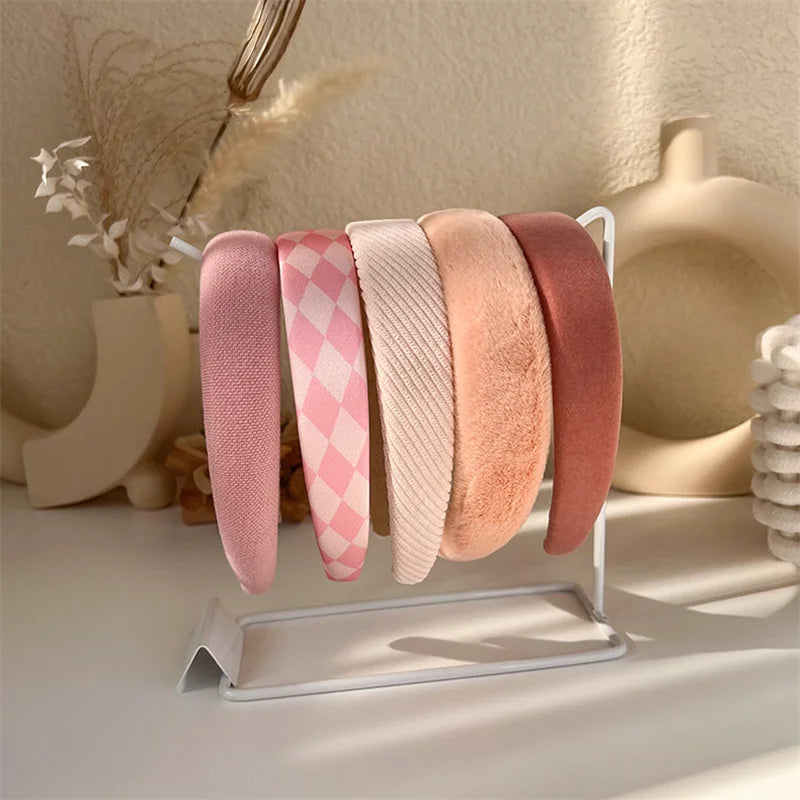 2022 Gentle Pink Womans Hairbands Girl Sweet Plush Wide Side Sponge Headband Hair Hoop Fashion Simple Solid Color Hair Accessory