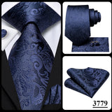 Hi-Tie Men Fashion Paisley Sage Green Necktie Handkerchief Cufflinks for Tuxedo Accessory Classic Silk Luxury Tie for Man Gift