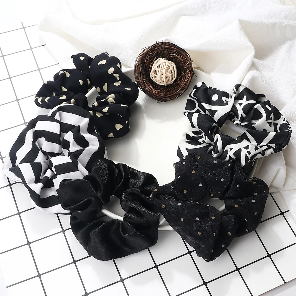 3/5PCS Black White Elastic Hair Bands for Girls Simple Basic Headband Women Rubber Band Hair Accessories Holder Scrunchies Gifts