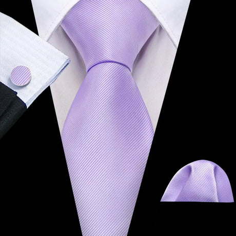 Barry.Wang Purple Lilac Lavender Silk Mens Tie Handkerchief Cufflink Set Jacquard Floral Necktie for Male Wedding Business Party