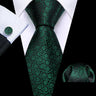 Luxury Silk Mens Ties Set Black Green Leaves Floral Neck Tie Handkerchief Cufflinks Set Wedding Business Party Barry·Wang 5938