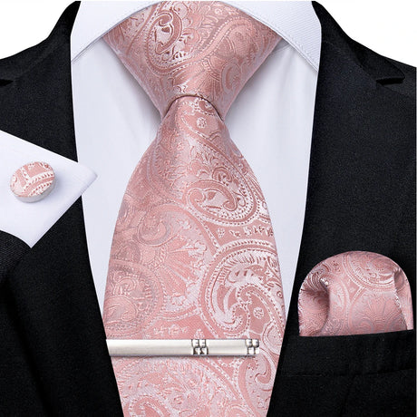 Pink Striped Floral Solid Paisley 8cm Silk Men's Tie Set Handkerchief Cufflinks Wedding Business Prom Accessories Tie Cravat