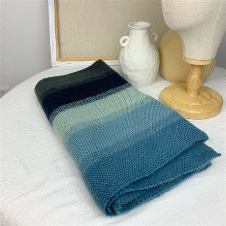 Rainbow Knit Scarf for Women Winter Thick Cashmere Stripe Shawl and Wrap Fashion Warm Streetwear Girl's Foulard Wool Scarves