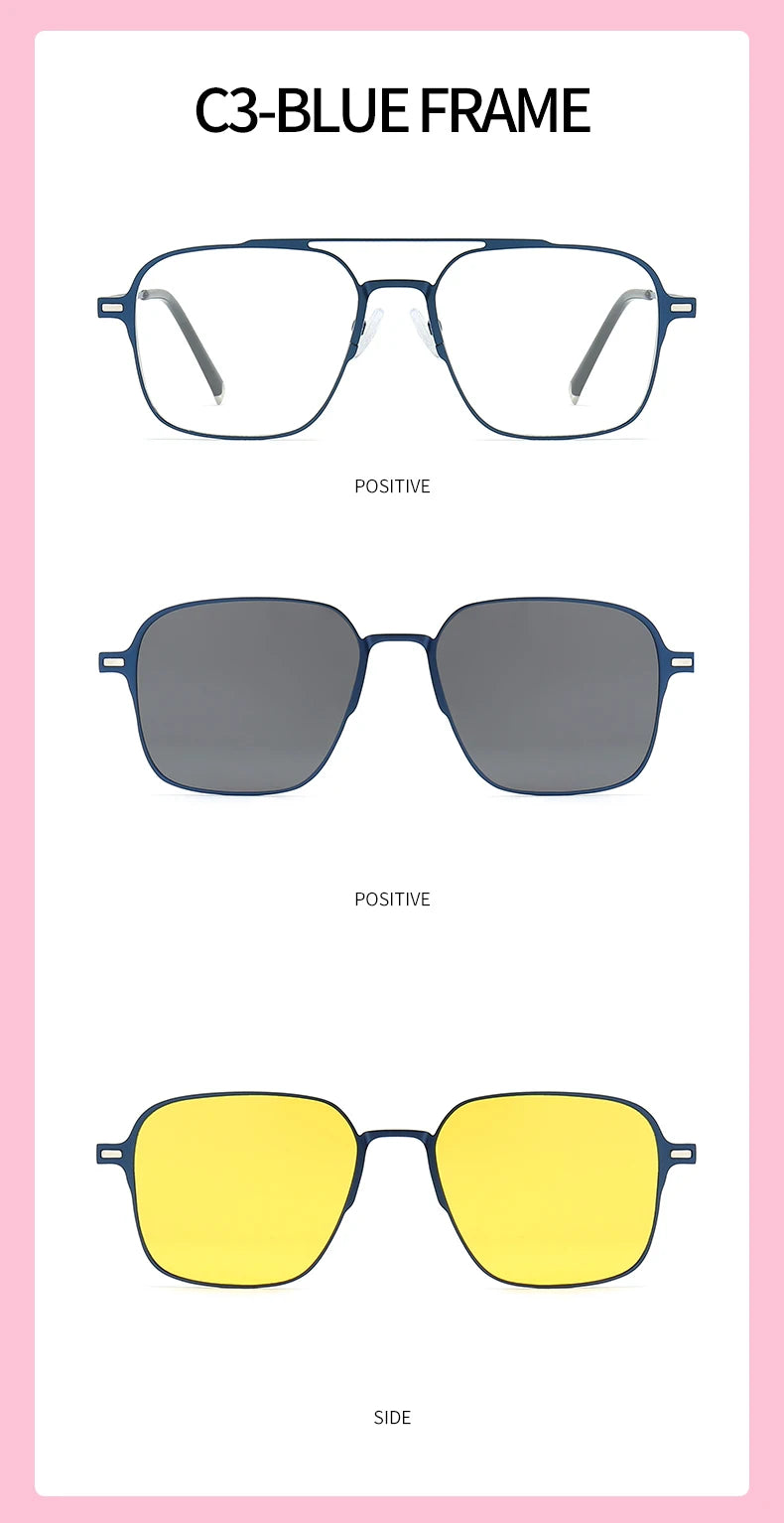 Titanium 3 In 1 New Trend Magnet Glasses Frame With Clip On Glasses Polarized Sunglasses For Men Women Optical Computer glasses
