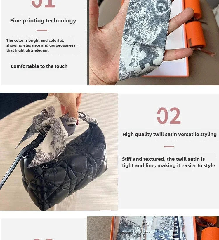 Women's Daily Wear Headbands Bags Handles Silk Scarves Simulated Silk Streamers French Versatile Headbands Scarves Gifts
